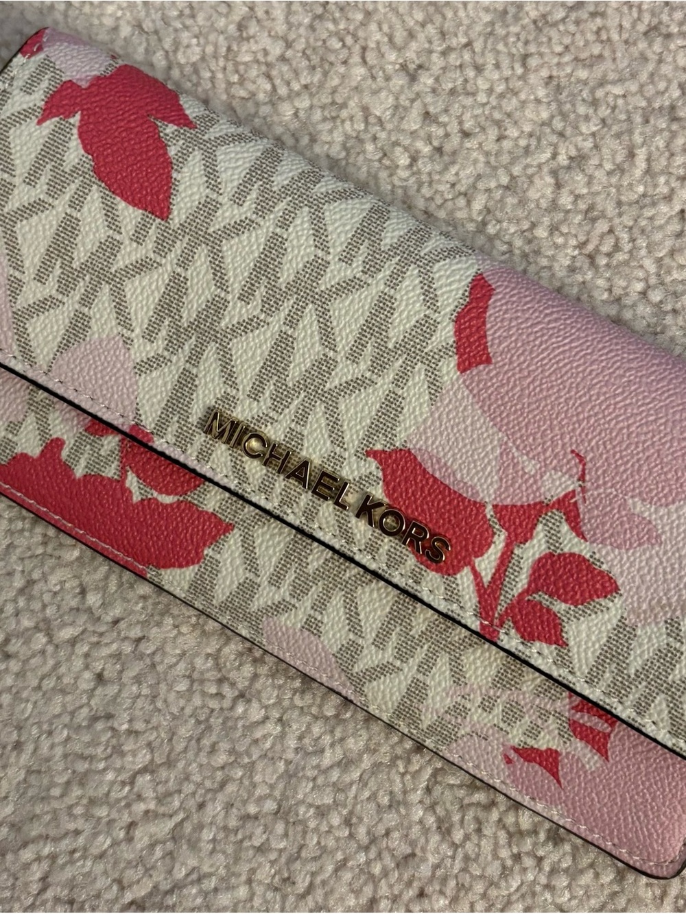 NWOT Michael Kors Jet Set Pink Floral Logo Wallet